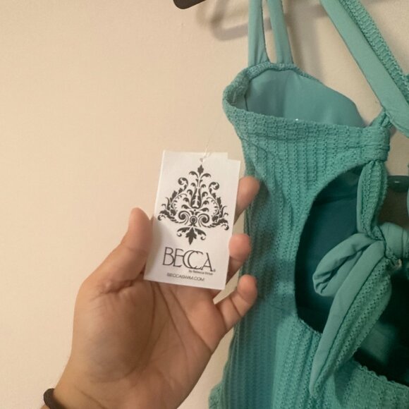 becca one piece teal waffle material swimsuit - Picture 6 of 7
